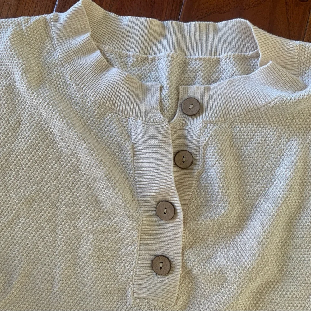 LILLUSORY Cream Knit 2 Piece Lounge Set Size M Henley Top Pants Oversize Slouchy